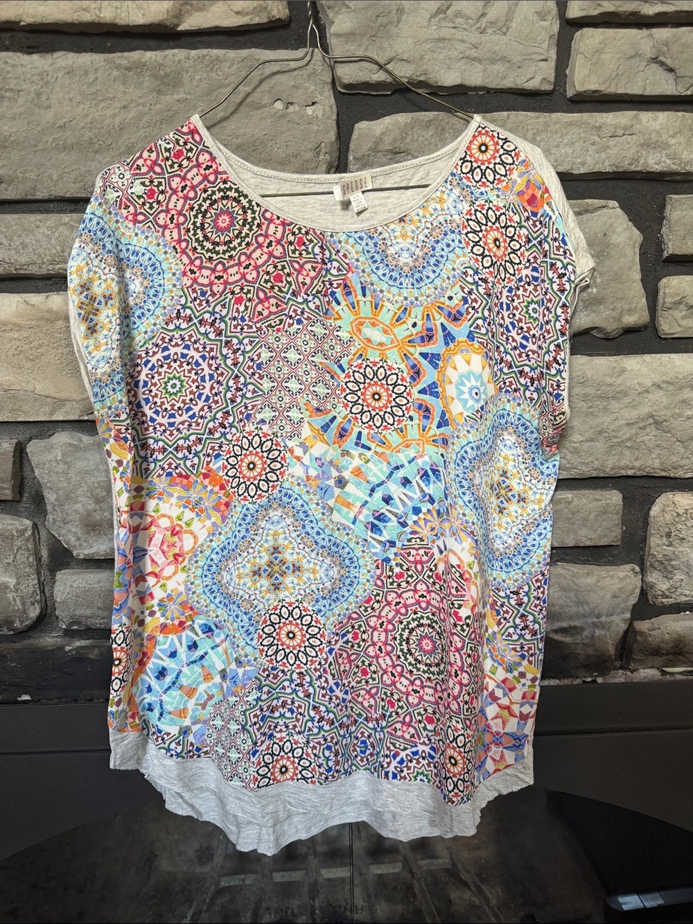 Spense Multi-Color Mosaic Short Sleeve Top